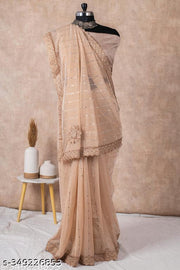 SHIMMER SAREE WITH MIRROR WORK AND CHEMICAL LACE AND DIMOND HAND WORK