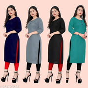 Solid Pack of 4 Casual Ethnic Plain A-Line American Crepe Fabric Light Weight Kurtis For Daily Use in Low Price