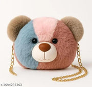 Soft Multicolour Bear Face Sling Bag For Girls And Kids