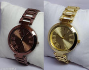 New Arrivals Festive Seasonal Stylish Throns Fit Round Ad Solid Gold Dial Metal Chain Belt Analog Watch with Attractive Diamond Studded Bracelet Combo for Women & Girls.