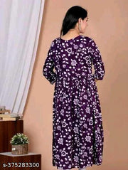 Purple Aliya Cut flower Print Beautiful Kurti