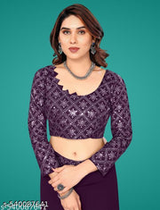 Silkra Glam Thread Embroidered Lace Plain Saree With Work Blouse And Belt