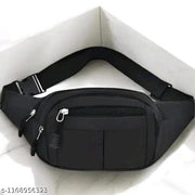 Black Travel Waist Bag | Multi Pocket Sling Belt Bag