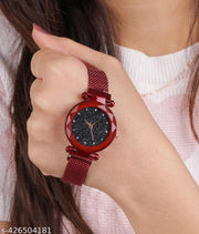 New Magnetic Strap Black Dial Analog Wrist Watch for Women's and Gilr's