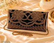New Design Stylish Black Handmade Embroidery Clutch for Women/Ladies