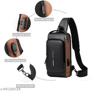 NISHIV Sling Bag Business Men Bag Chest Crossbody Bags with USB Charging Port Waterproof Small Backpack for Outdoor Work Hiking Running Sport Travel Bag Shoulder Bag for Cycling (Black and Brown)