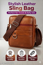 Premium Leather Look Sling Bag for Men | Stylish Crossbody Travel Side Bag | Anti-Theft Shoulder Messenger Bag | Men's Chest Bag for Biking