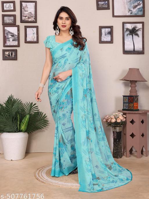 Daily Wear Bollywood Style Trendy Printed Saree For Women with Unstitch Blouse Piece