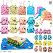 BIGBOUGHT New Born Baby Care Cloth Set Combo (Set of 28, 4Jhabla, 8Nappy, 8Mittens,4Cap Hosiery Material and 4 Plastic mat, Random Print