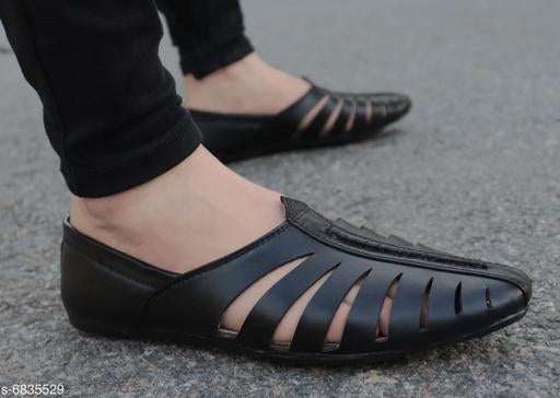 Black Men's Laser Cut Fally Ethnic Criss Cross Slip On Juttis and Mojaris for Wedding|Party|Occasions|Fashion|Stylish|Outdoor|Indoor|Lightweight|Shoes with Anti Skid Sole