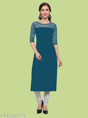 Casual American Crepe And Net Round-Neck 3/4 Length Sleeve Rama Kurti (45"Inches)