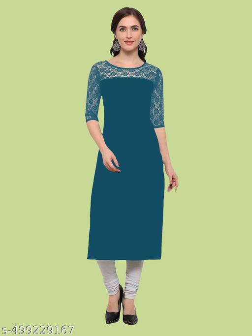 Casual American Crepe And Net Round-Neck 3/4 Length Sleeve Rama Kurti (45"Inches)