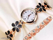Black & Gold Women Watch For Classy Watch, Unique Watch, Analog Watch Steel Belt Watch, Party Wear Watch, Wedding Watch, (1 Free Rose Gold Bracelet)