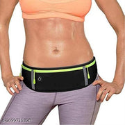 HIT HARIVANSH Running Waist Belt for Women & Men - Water Resistant Slim Sports Fanny Pack with 3 Pockets, Adjustable Elastic Strap & Headphone Hole for Jogging, Gym, Travel & Cycling - Black