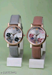 SHREE GORGEOUS FLOWER DESING LATHER ANALOG WATCH FOR GIRLS AND WOMEN COMBO (PACK OF 2)