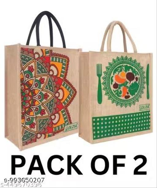 Eco-Friendly Jute Bag Collection - Pack of 2 Multi-Purpose Bags for Shopping, Lunch, and Gifting, Jut Bags for Lunch Boxes | Jute Bag for Water Bottle | Jute Bags for Women Handbags | Jute Bags for Return Gifts