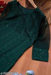 Sequince work chikankari kurti for women and girls (Green Kurti)