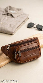 I A F Bags Waist Bag, I A F Bags Waist Pouch. IAF Bags Waist Bag for Men | Tan Leatherette Fanny Pack | Chest Bag with 4 Zips | Travel Pouch. 2.Pu Leather Waist Pouch for Men | Black Fanny Pack Ches