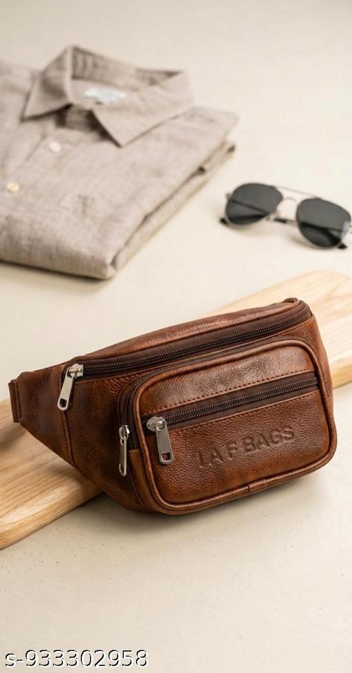 I A F Bags Waist Bag, I A F Bags Waist Pouch. IAF Bags Waist Bag for Men | Tan Leatherette Fanny Pack | Chest Bag with 4 Zips | Travel Pouch. 2.Pu Leather Waist Pouch for Men | Black Fanny Pack Ches