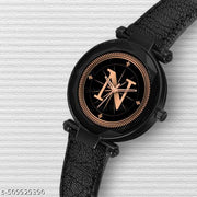 Atix ALPHABET "N" Trendy Analog Wrist Watch for Women & Girls - New Arrival with Classic Black Dial and Black Leather Strap| Pack of 1 | ALPHA-N-GEN-BK-BLK-CUTL