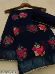 embroidery work net fabric saree
