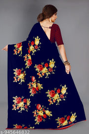 Women Floral Printed Georgette Saree with Unstitched Blouse Piece