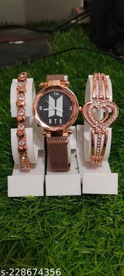 BTS Rose Gold Watch Bracellet 3 Combo
