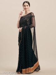 Bhagalpuri Chiffon Black Tassels and Latkans Saree with Blouse