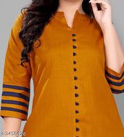 Women Cotton Front Slit Solid Plus Size Kurti