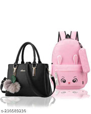 KGN DESIGN Combo Pack Medium Size Fashion Backpack for Girls | Best Gifts for Girls | College Bag for Girls & Women's PU leather handbags, shoulder bag purse with long strap combo 2 pack