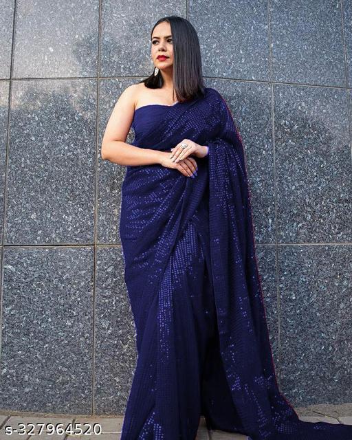New Stylish Bollywood Georgette Sequince Saree For Women