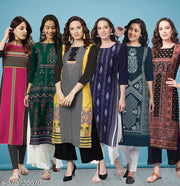 Polyster/Crepe fabric-Women's and Girl's Poly Crepe A-line Straight Cut Kurti wear like Festive wear, Office Wear, wedding Wear,Casual Wear, Party Wear, Daily Wear, Winter wear, Summer wear, monsoon wear Kurti combo Kurti of 6 kurta and kurti set