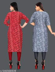 Feather-light Feel Women and Girls Crepe Fabric Printed Straight Kurti PACK OF 2, Extra plus Size -S,M,L,XL,XXL,2XL,XXXL,3XL,4XL,5XL,6XL,7XL,8XL ( New Arrival New Design Fashionable Kurti )