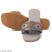 Women's Premium Floral Embroidered Toe Ring Flats for Women | Designer Open Toe Slip-On Casual & Party Wear Footwear