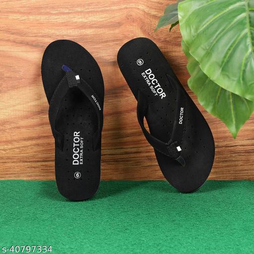 DOCTOR EXTRA SOFT Black-OR-D-19 Women's Orthopaedic Diabetic Comfort Daily Use Slippers & Flipflops