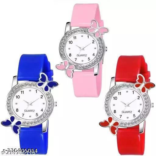 Analogue multi Dial Rubber Strap Watch for Girl's and Women Pack of 3 Combo Women's and Girl's Watches Combo