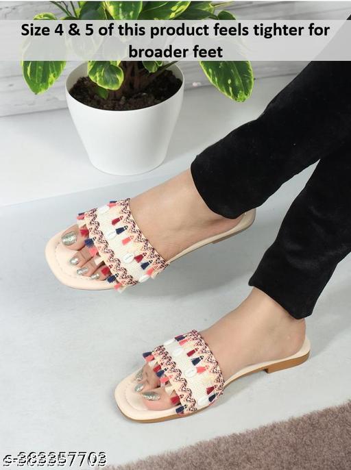 BAMBAM Women's Elegant Embroidered Woven Strap Flat Sandals | Fashionable Tassel Detail Comfort Wear Footwear for Casual & Travel Use