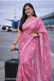 Bagru print cotton mulmul saree with blouse piece