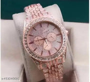 New Trending Analog Gold Round Diamond Chronograph Unisex Analoge Watch