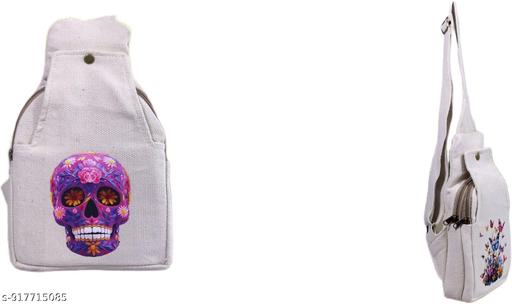 Eco-Friendly Canvas Sling Bag with Colorful Butterfly & Floral DTF Print