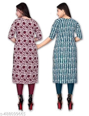 Women’s Crepe Kurti Combo of 2 | Pack of 2 Value Printed Daily Wear | Extra plus size - S, M, L, XL, 2XL, XXL, 3XL, XXXL, 4XL, 5XL