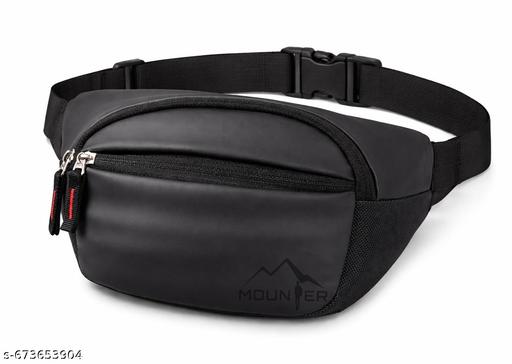 MOUNTER Vegan Leather Water Resistant Waist Bag for Men & Women | Chest Sling & Running Bag | Lightweight Crossbody Travel Fanny Pack for Gym, Jogging, Cycling & Daily Use (Black)