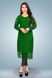Women Self Design Net Straight Kurta