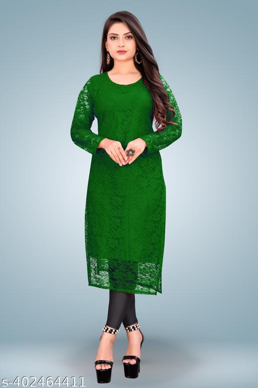 Women Self Design Net Straight Kurta