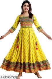 Yellow Printed Flaired Kurti 2022