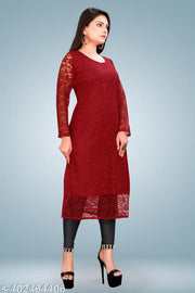 Women Self Design Net Straight Kurta
