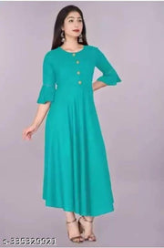 Trendy Ethnic Women's Solid Flared Kurtis (C Green)