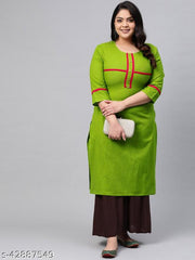 Akiko Women's Plus Size Cotton Slub Regular Straight Kurta (Green)