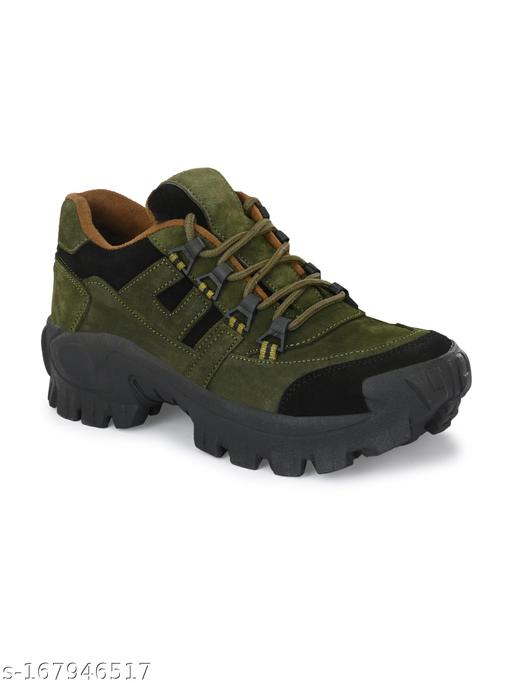 BCK5055 Men's Olive Leather Lace-Up Casual Shoes