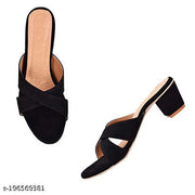 Women/Girls Casual Cross Strap Fancy Block Heel sandal Color-Black